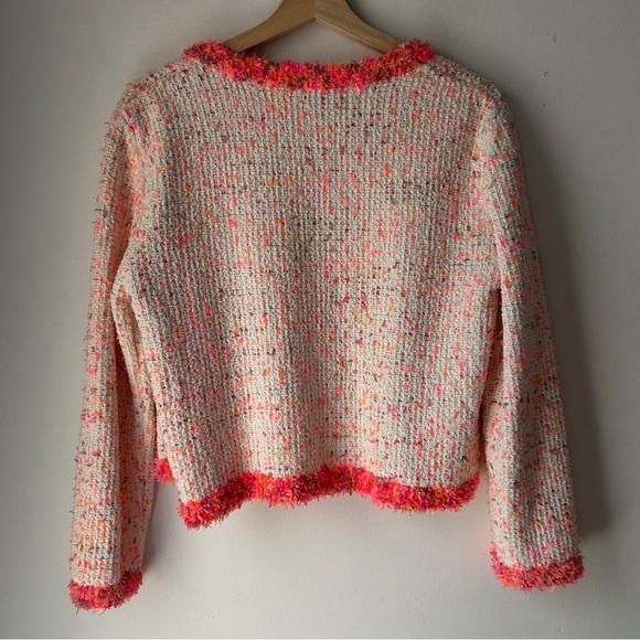 Zara neon coral frayed edge boucle blazer S - Picture 5 of 9